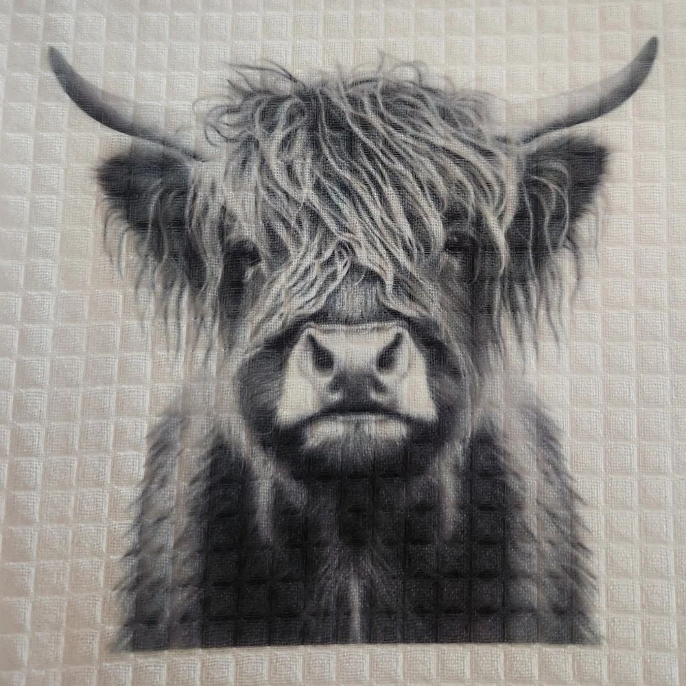 Highland Cow Kitchen Towels - Set of 2. Hand Crafted